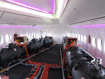 Ballast barrels in a prototype Boeing 747. Photographs of flight test barrels are sometimes said to show chemtrail planes.