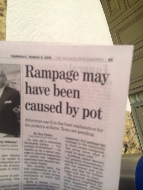 newspaper clipping of an article saying rampage may have been caused by pot